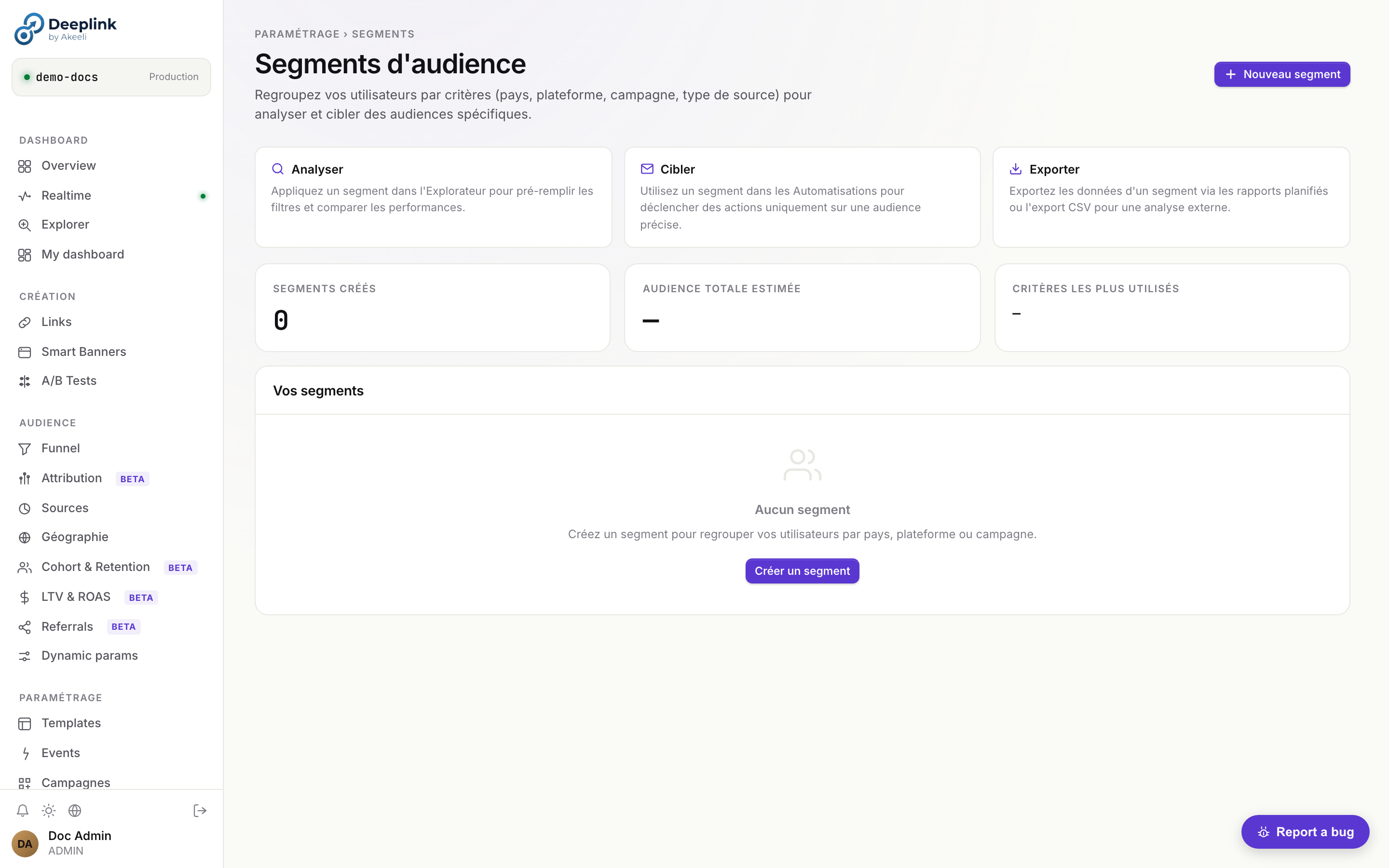 Page Segments — définition de cohortes filtrées